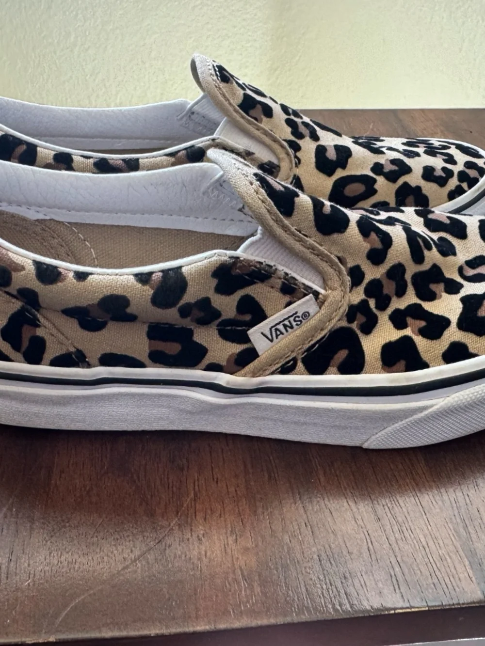 Girls Leopard Print Low Top Vans, Gently Used, Size Size 3 Girls,